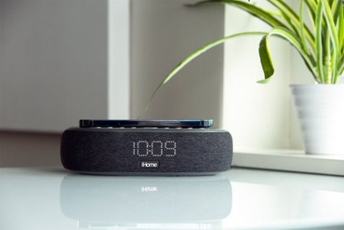 iHome TimeBoost - Bluetooth Stereo Alarm Clock with Speakerphone, Wireless Charging and USB Charging - Black/Gunmetal BUY IN DUBAI