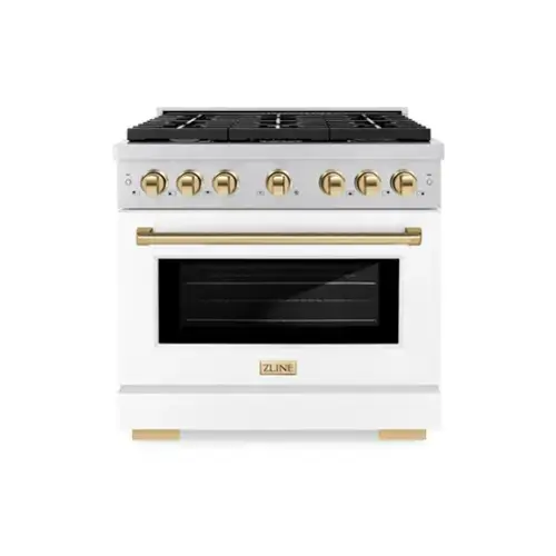 Front. ZLINE - ZLINE Autograph 36" Paramount Dual Fuel Range with Gold Accents (SDRZ-WM-36-G) - White.
