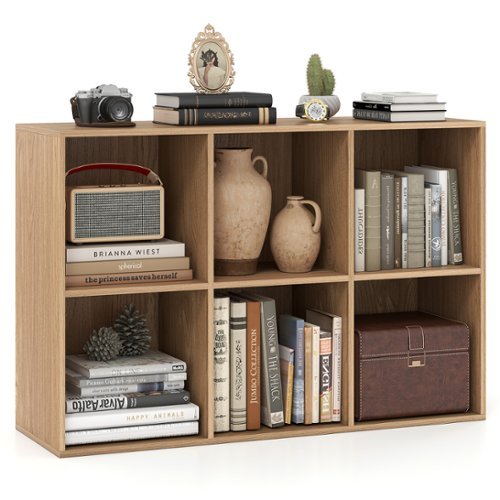 Costway - 6-Cube Bookcase Modern 3-Tier Storage Organizer Horizontal Vertical Bookshelf - Natural-Front_Standard 