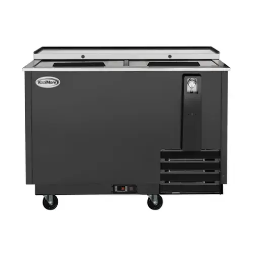 Front. Koolmore - 50 in. Commercial Bottle Cooler in Black with Built-In Opener, ETL Listed, 14 cu. ft. (KM-BOC50-BK) - Black painted steel.