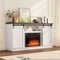 U-HOMY - 63" Farmhouse Fireplace TV Stand with Sliding Barn Doors, Adjustable Shelves and Electric Heater for TVs up to 65" - White-Front_Standard