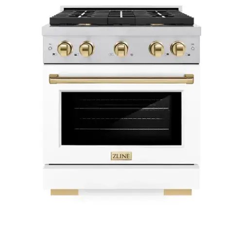 Front. ZLINE - ZLINE Autograph 30 in. Paramount Dual Fuel Range with White and Gold Accents (SDRSZ-WM-30-G) - White.