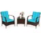 Costway - 3 PCS Patio Wicker Rattan Furniture Set Coffee Table & 2 Rattan Chair W/Cushions - Turquoise-Front_Standard