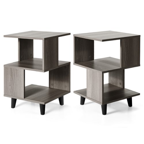 Costway - 2 PCS Nightstand Set Modern Side End Table Storage Shelf - Gray