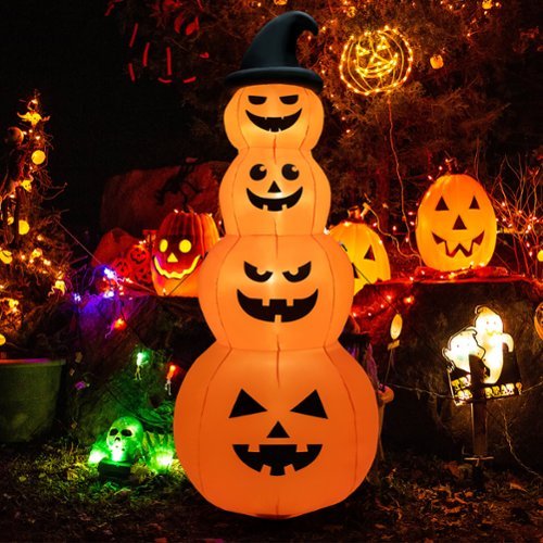 Costway - 8FT Halloween Inflatable Stacked Pumpkins Blow-up Holiday Decoration w/ LED Lights