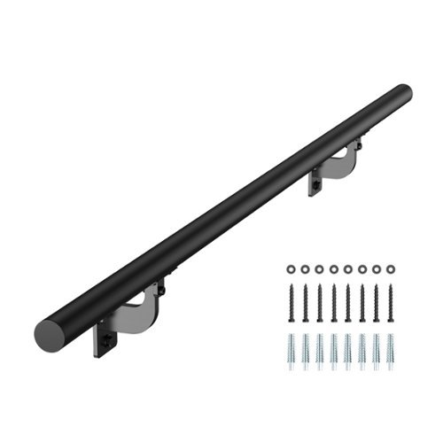 VEVOR - Wall Mounted Stair Handrail, 4ft Pipe Staircase Handrail, Galvanized Aluminum, 1.26 inch Pipe Diameter - Black-Front_Standard 