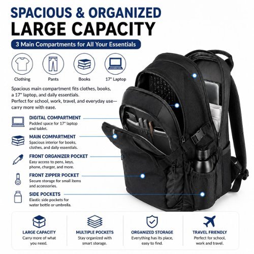 access laptop backpack 17 High Sierra 2.0 Backpack, Black, One Size : Electronics Zippered accessory pocket in front compartment Leeds Rainier TSA Friendly 17
