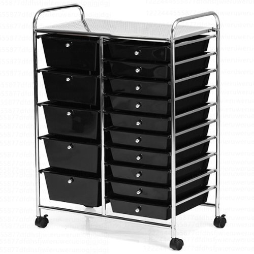 Costway - 15 Drawer Rolling Storage Cart Scrapbook Paper Office School Organizer - Black-Front_Standard 