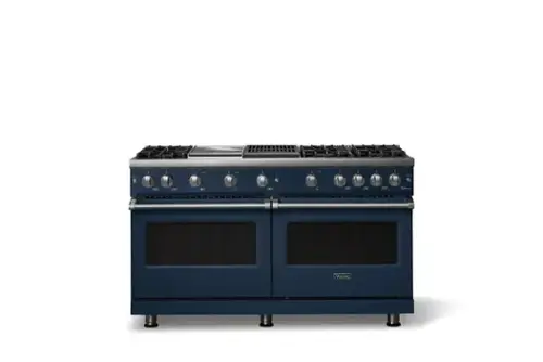 Front. Viking - 60 in. Wide 6 Burner Pro 5 Series 8.0 Cu. Ft. Freestanding Sealed Burner LP Gas Convection Range w. Griddle - Slate Blue - Slate Blue.