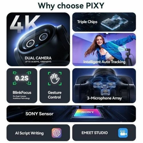 Pixy Dual lens 4K PTZ Webcam with Gesture Control and Auto