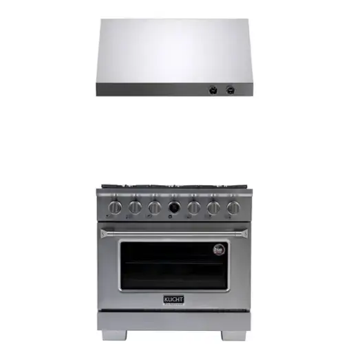 Front. Kucht - 36 in. 5.2 cu. ft. 6 Burners Dual Fuel Range for Propane Gas in Stainless Steel + Under Cabinet Range Hood - Stainless Steel.