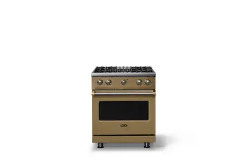 Front. Viking - 30 in. Wide Pro 5 Series 4.0 Cu. Ft. Freestanding Sealed 4 Burner Gas Convection Range - Golden Hour/Brushed Brass - Golden Hour.