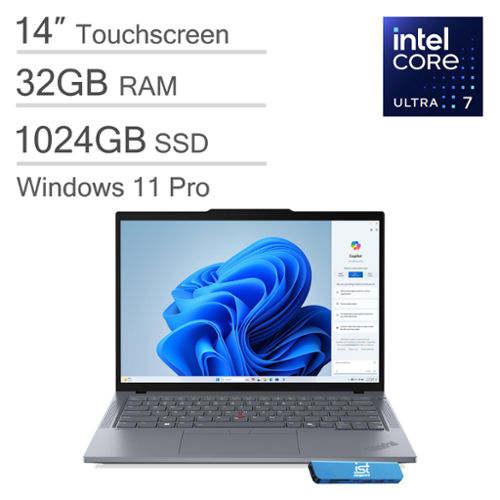 Lenovo - ThinkPad T14 Gen 5 14" Touchscreen Business Laptop - Intel Core Ultra 7 with 32GB RAM/1TB SSD - Thunderbolt 4 - Win11Pro - Gray - Touchscreen-Front_Standard 