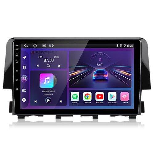 Junsun - 8 Core 6+128G Android 15 carplay 9" Car Stereo Radio For Honda Civic 2016-2020 GPS Navi WIFI DSP RDS FM BT SWC - Black-Front_Standard 