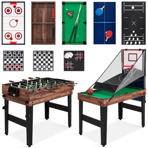 Best Choice Products - 13-in-1 Combo Game Table Set w/ Ping Pong, Foosball, Basketball, Hockey, Archery - Walnut-Front_Standard 