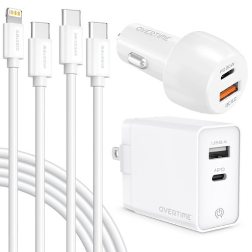 Overtime - 38W iPhone Fast Charger Kit with Dual Port Wall Charger, Car Charger, and 6ft MFI Lightning Cables - White-Front_Standard 