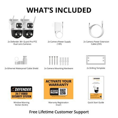 Defender AI POWERED Guard Pro 3K PLUS Dual Lens PTZ Wi-Fi 6 Plug-in Security Camera - 2 Pack - White BUY IN EUROPE