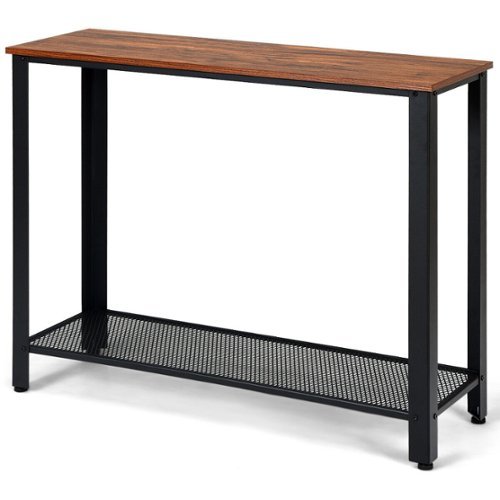 Costway - Console Sofa Table W/ Storage Shelf Metal Frame Wood Look Entryway Table - Black-Front_Standard 