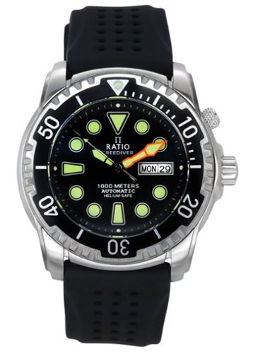 RATIO - FreeDiver Version 02 Helium Safe 1000M Sapphire Automatic Black Dial 1068HA90-34VA-BLK-V02 Men's Watch - Black/Silver-Front_Standard 