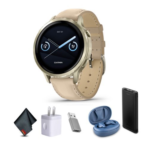 Garmin - Venu 4, 41mm, Advanced Health and Fitness GPS Smartwatch, Lunar Gold with Light Sand Leather Band - Gold - (2025)-Front_Standard 
