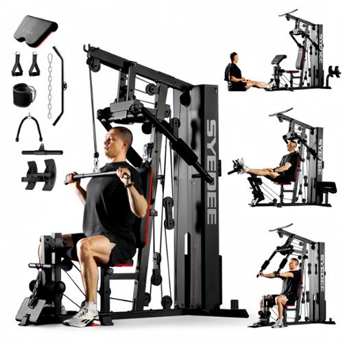 Syedee - Home Gym Station, Workout Station with 150LBS Weight Stack, Home Gym Equipment for All Body Training - Black-Front_Standard 