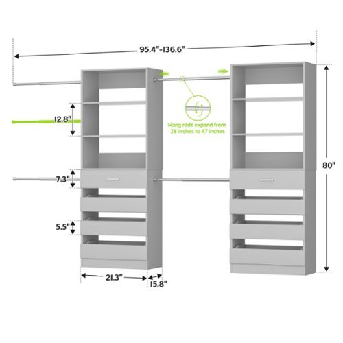 Aheaplus 6 15Ft Wood Walk in Closet Organizer: 8 Drawers, 4