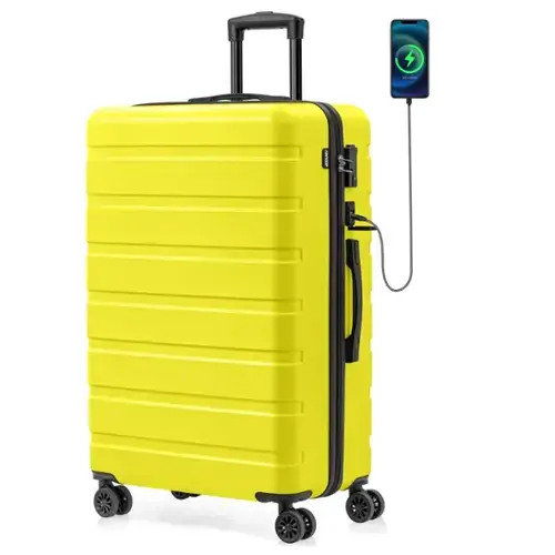 Front. Brick Attic - 28 Inch Suitcase Hardside PC ABS Lightweight USB Luggage with Wheels TSA Lock Checked-Large - Yellow.