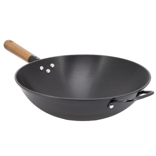 Gibson - Home Welton 13.5 Inch Carbon Steel Wok with Wood Handle - Black-Front_Standard 