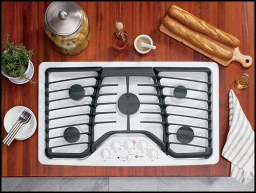 GE - Profile 36" Built-In Gas Cooktop - White-Front_Standard 