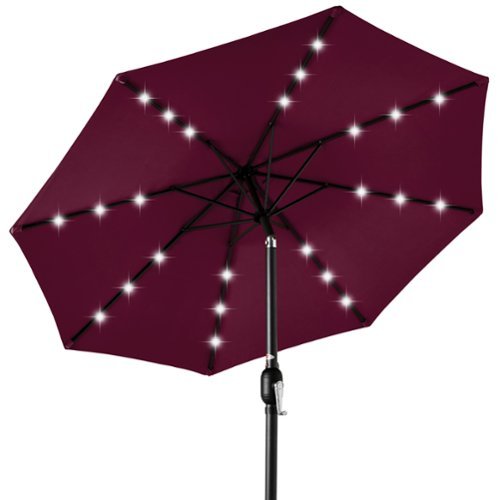 Best Choice Products - 10ft Solar LED Lighted Patio Umbrella w/ Tilt Adjustment, UV-Resistant Fabric - Burgundy-Front_Standard 