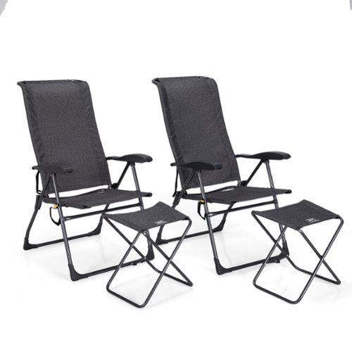 Costway - 4PCS Patio Folding Dining Chair Ottoman Set Adjustable Back Camp - Gray-Front_Standard 
