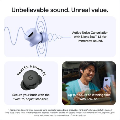 Google Pixel Buds 2a - Wireless Earbuds with Active Noise Cancellation - Bluetooth Headphones - Hazel WORLDWIDE DELIVERY