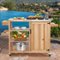 U-HOMY - Outdoor Cedar Wood Kitchen Island Cart with Stainless Steel Top, 3-Tier Storage, Spice Rack & Locking Wheels - Brown-Front_Standard