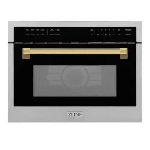 Front. ZLINE - Autograph Edition 24" 1.6 cu ft. Built-in Convection Microwave Oven in Stainless Steel and Polished Gold Accents - Stainless steel.