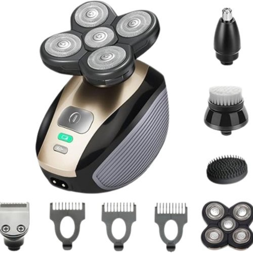 Stock Preferred - 5-in-1 4D Rotary Electric Head Shaver Rechargeable Bald Beard Trimmer - Black/Silver-Front_Standard 