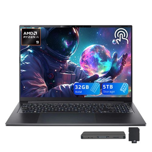 Acer - Upgraded - Swift Go 16 AI 16" WUXGA Touch Laptop,Ryzen AI 9 465,32GB RAM,4TB SSD+1TB Dock Set,Backlit Keyboard,Win 11 - Black-Front_Standard 