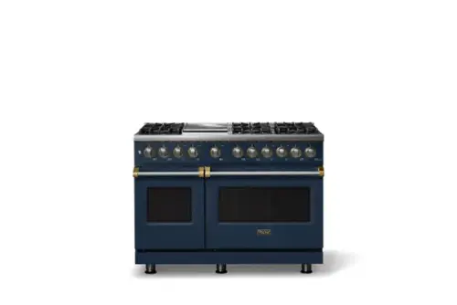Front. Viking - Pro 5 Series 7.3 Cu. Ft. Freestanding Sealed 6B Dual Fuel Convection Range/Griddle - Slate Blue w. Brushed Brass Trim - Slate Blue.