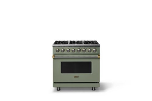 Viking - 36"W 5.6 Cu.Ft. Pro5S Freestanding Sealed 6 Burner Dual Fuel Convection Range - Eucalyptus w. Brushed Brass Trim - Eucalyptus