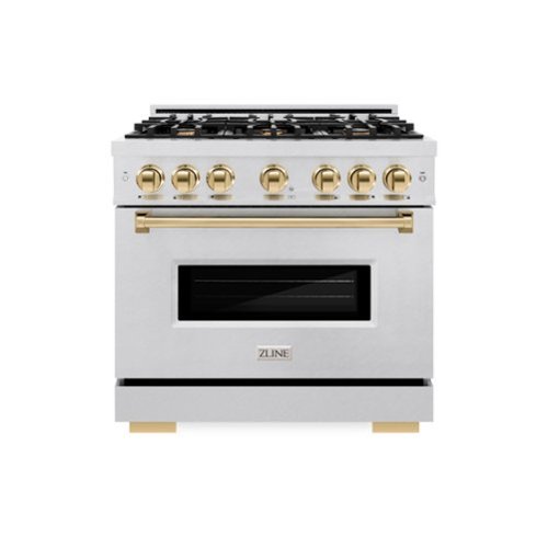 ZLINE - Autograph 36 in. Classic Dual Fuel Satin Steel Range w/ 6 Burners & Gold Accents (CDRSZ-36-G) - Stainless Steel