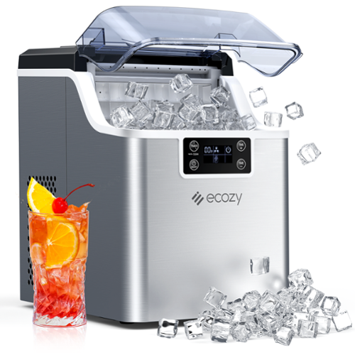 Ecozy - Ice Cube Maker Countertop, 45 lbs Per Day Ice Machine, 24 Cubes Ready in 13 Mins - Silver-Front_Standard 