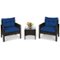 Costway - 3PCS Outdoor Rattan Conversation Set Patio Garden Cushioned Sofa Chair - Navy-Front_Standard