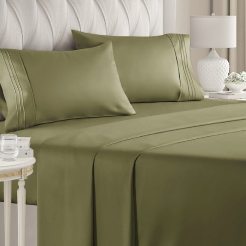 CGK Linens - Luxury Soft 4 Piece Solid Bed Sheet Set - Deep Pocket Fits 8"-16" Mattresses - Queen - Sage Green-Front_Standard 