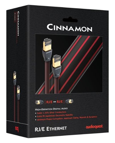 AudioQuest Cinnamon RJ/E 39.3' Digital  Ethernet Cable with RJ45 to RJ45 Connectors - Black with Red Stripes WORLDWIDE DELIVERY