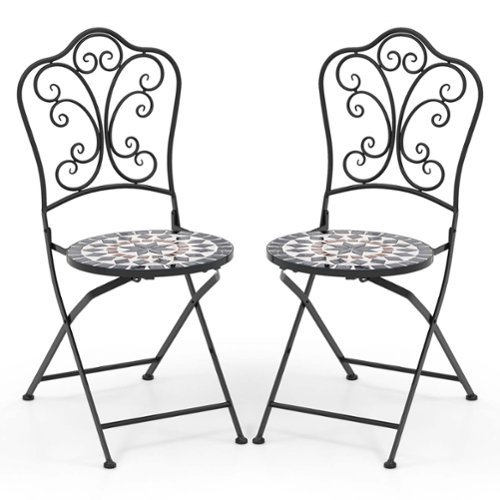 Costway - Set of 2 Mosaic Chairs for Patio with Decorative Backrest Heavy-Duty Frame - Black-Front_Standard 