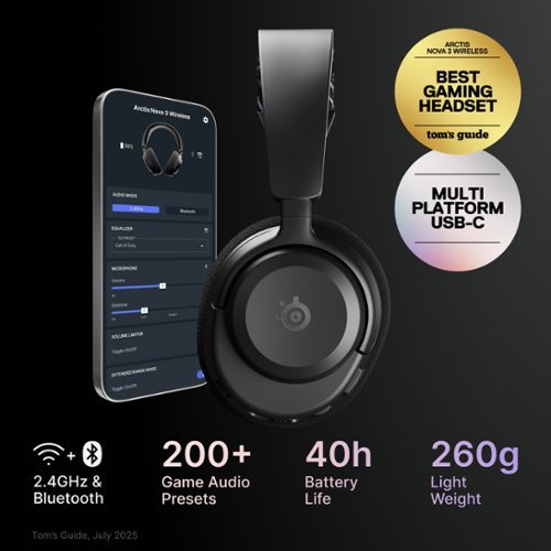 SteelSeries Arctis Nova 3 Wireless Over-the-Ear Gaming Headset with 2.4Ghz/Bluetooth for PC, PS5/PS4, and Switch - Black WORLDWIDE DELIVERY