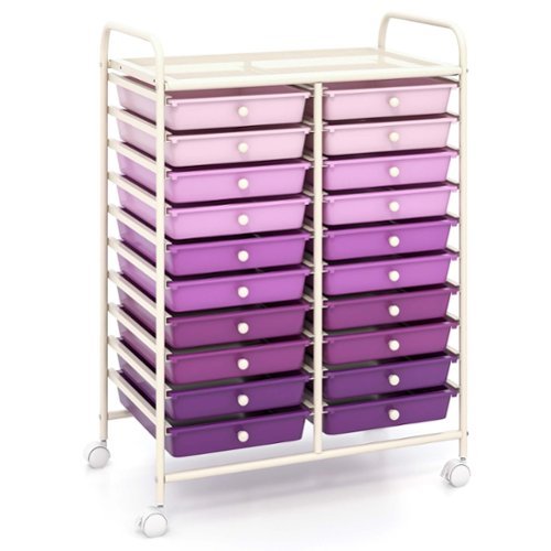 Costway - 20 Drawers Rolling Storage Cart Art Craft Organizer on Wheels Multipurpose - Purple-Front_Standard 