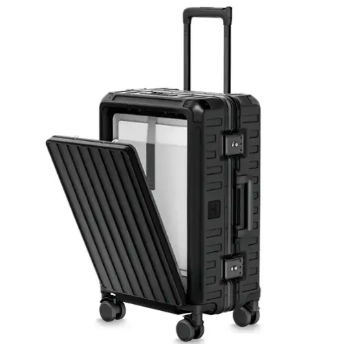 Front. LUGGEX - LUGGEX 21 Inch Carry On Aluminum Luggage, 100% PC shell Zipperless Suitcase SF81 - ZX-Pro - Black.