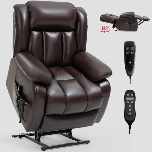 LUCKY ONE - Faux Leather Dual Motor Power Lift Recliner Chair with Massage and Heat, Infinite Position, Power-Remote - Antique Brown-Front_Standard 