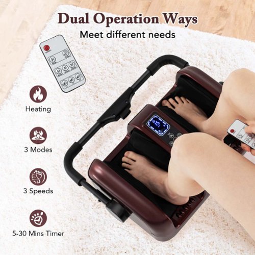 Costway Foot & Calf Massager Deep Kneading Shiatsu Massager Machine with Heat Red - Red/Black GLOBAL SHIPPING