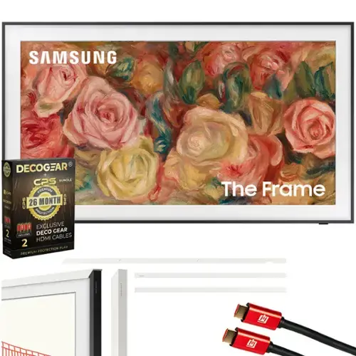 SAMSUNG  
The Frame  

DECOCGEAR®  
CPS BUNDLE  
PREMIUM  
26 MONTH  
EXCLUSIVE  
DECO GEAR  
HDMI CABLES  
2  
PREMIUM PROTECTION PLAN  

L 0011  
2 LLET DECO GEAR ILUUES CABLES - HDMI 2 PLAN PREMIUM PROTECTION